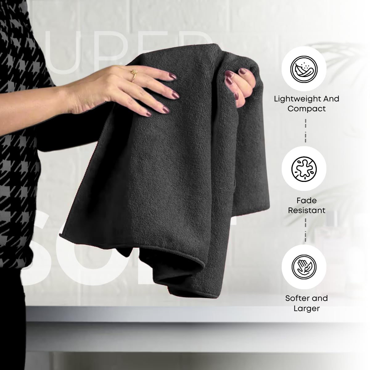 Black Gold The Finer Touch Microfiber Bath Towels 1500 Gsm | Super Absorbent, Lightweight, Ultra-Soft, Fade Resistant (Black) - Pack Of 3