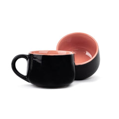 Ceramic Medium Cup Set Of 2 - Black & Pink, 320ml Each | Cup Set Of 2 For Coffee & Tea With Glossy Finish - Premium Stoneware Ceramic Cup | Microwave Safe & Dishwasher Safe