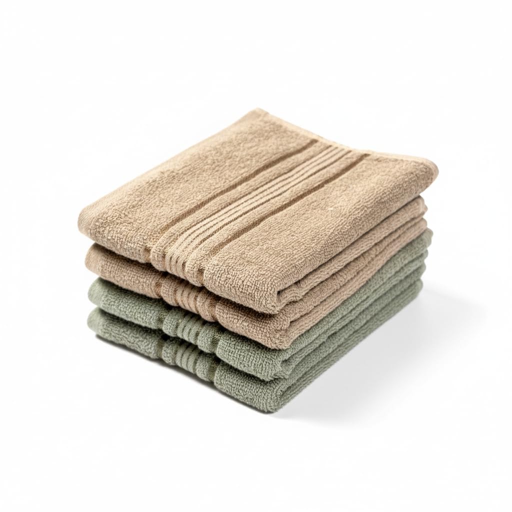 Akiko Home 100% Cotton Essential Series Hand Towels 800 Gsm | Soft, Absorbent & Durable, Cotton Hand Towel | Pack Of 4 (Beige & Green)