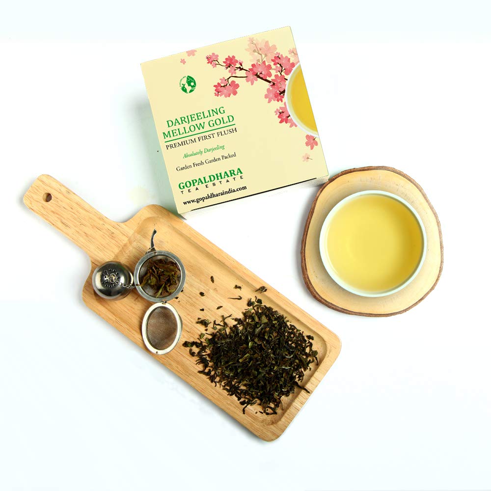 Gopaldhara Darjeeling Mellow Gold Tea - 200gm Paper Box, 7.05 Ounce | Premium First Flush Spring Tea - USDA Certified Premium Darjeeling Loose Leaf Tea | Low Caffeine Garden Fresh Tea