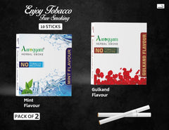Aarogyam Herbals Pack Of 2 Flavours 100% Tobacco & Nicotine Free Cigarette For Relieve Stress & Mood Enhance Product Mint,  Gulkand - 10 Sticks X 2 Packets