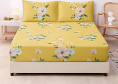 1 Bedsheet For Double Bed With 2 Pillow Covers - 90 X 100 Inches, Yellow | Premium Cotton Material Double Bedsheet Queen Size | Skin Friendly & Long Lasting