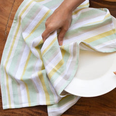 Oak & Lily 100% Cotton Kitchen Napkins Dish Towels 350 Gsm | Premium European Quality Washable, Large Size Kitchen Cloth For Roti, Cleaning, Drying | Geometric Patterns (Set Of 3)