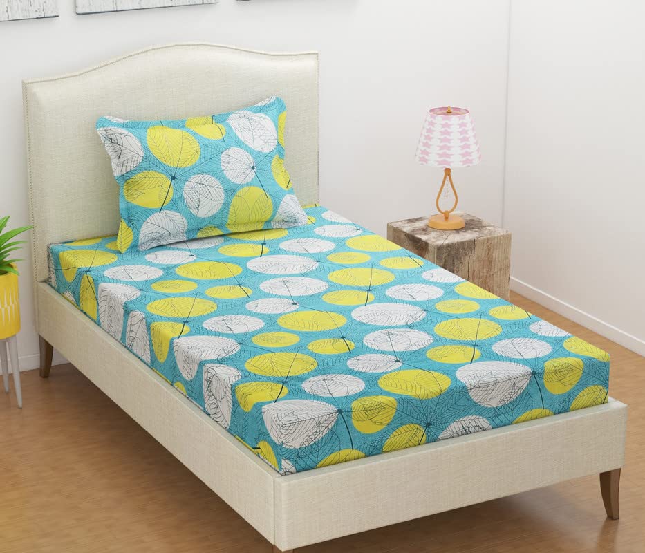 Single Bedsheets With 1 King Size Pillow Covers Soft - Size-60 X 90 Inches, Sky Blue & Grey | Bedsheet Long Lasting & Soft To Touch - Soft & Comfortable Bed Sheets