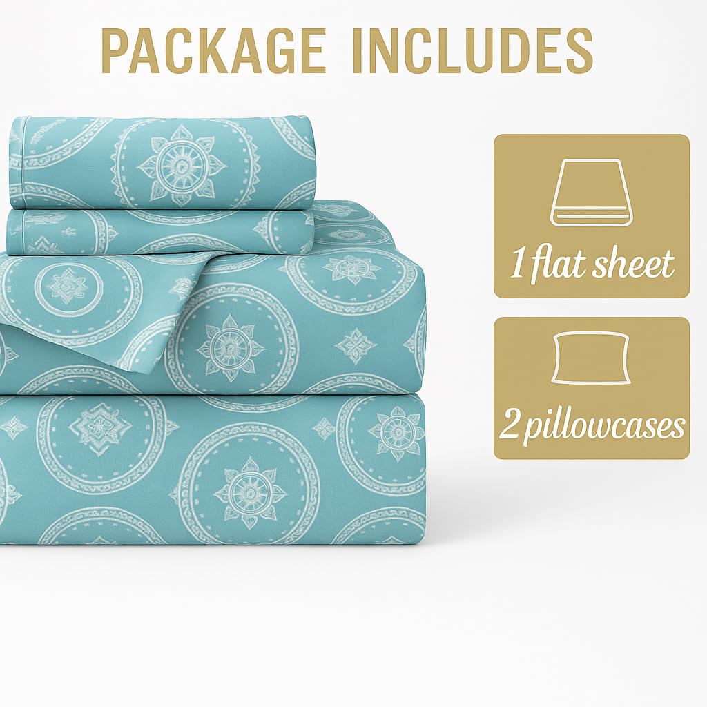 Microfiber Printed King Size Bedsheet With 2 Pillow Cover - 90 X 100 Inches, Sky Blue | Hotel Luxury Bedding Wrinkle Free | Ultra Durable & Easy Care
