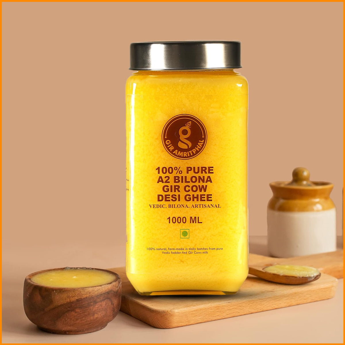 100% Natural Cow Ghee A2 Bilona Gir Cow Desi Ghee By Gir Amritphal | Good Source Of Healthy Desi Cow Ghee Perfect For Improves Hair Health | 2 Litre (1 Litr * 2) 67.6 Ounce | Jar Pack