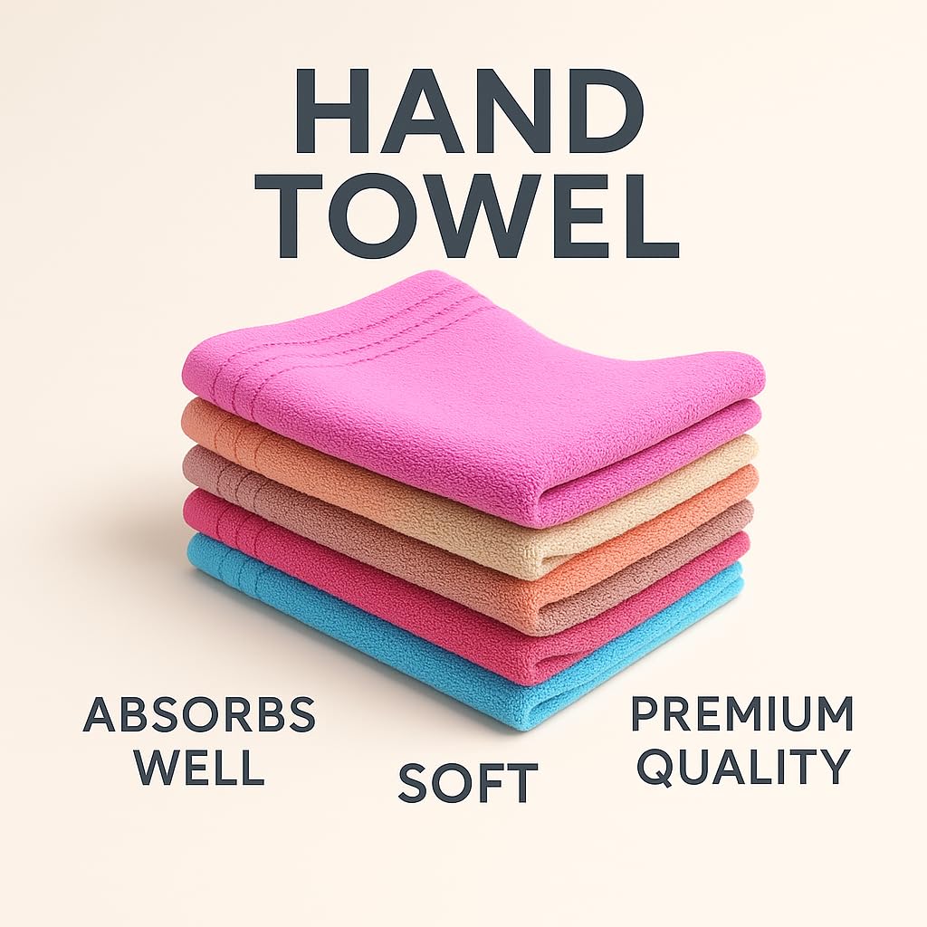 Space Fly Cotton Hand Towels 750 Gsm | Soft & Absorbent, Quick Dry Towels For Bathroom, Gym, Face & Hand Drying (Multicolor) - Pack Of 5