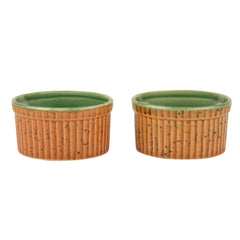 Studio Pottery Ceramic Dessert Dip Bowls Set Of 2 - 150ml Each, Brown & Copper Green | Chutney Bowls - Ketchup Bowls