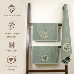 Akiko Home Prima Dream 100% Cotton 1 Bath & 2 Hand Towel 1000 Gsm | Soft, Absorbent & Durable, Cotton Bath Towel | Pack Of 3 (Green)