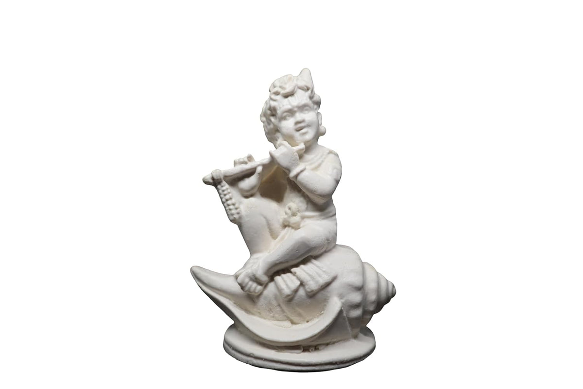Handmade Marble Dust White Laddu Gopal Statue, Lord Krishna Murti, Marble, Idol, Good Quality For Festivals Like Diwali, Janmashtami | Gift Option, Occasion, Statue