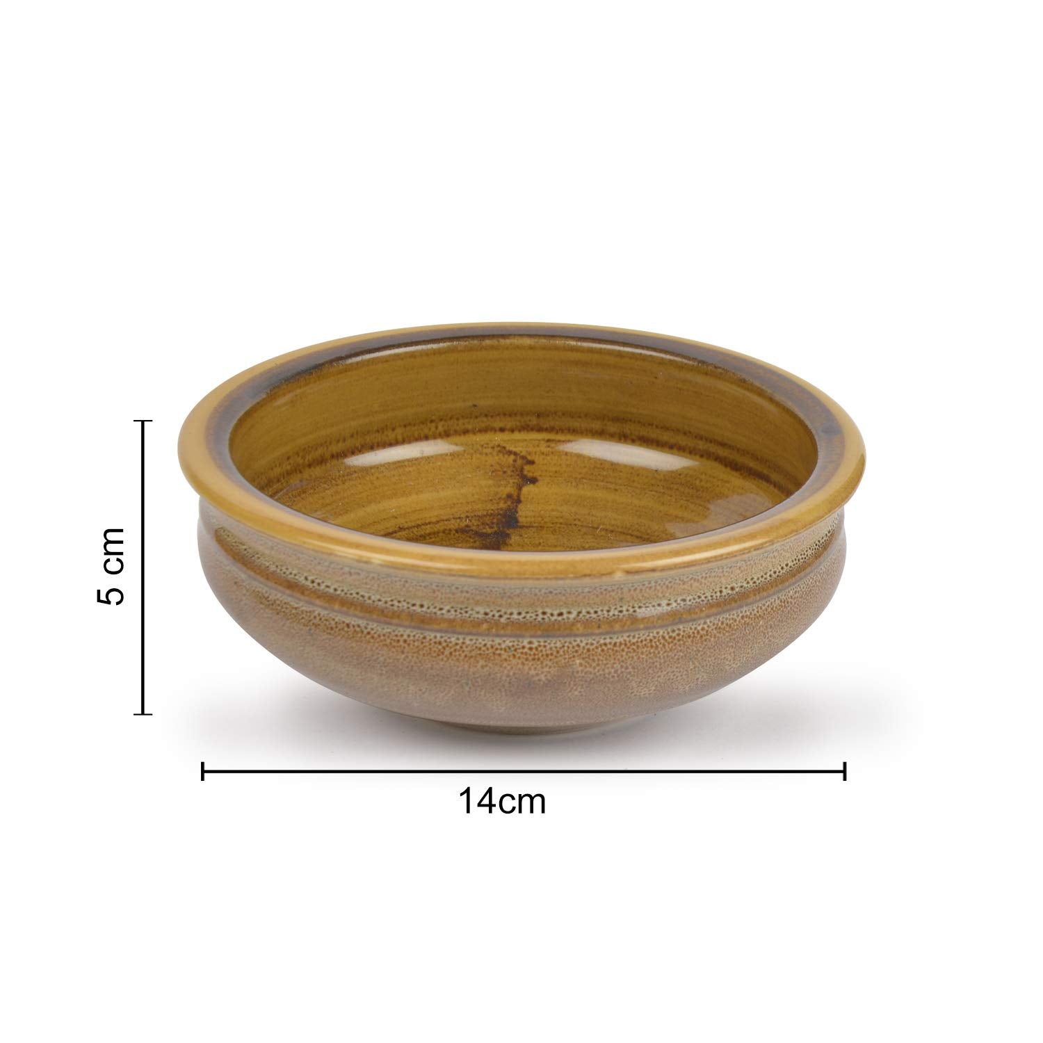 Studio Pottery Ceramic Snack Serving Bowls Set Of 2 - 400ml Each, Mustard Yellow | Decorative Bowls For Kitchen