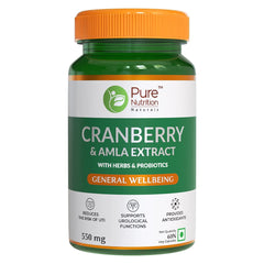 Pure Nutrition Cranberry & Amla Extract With 3bn Cfu Probiotics, Uti Health Supplement For Unisex, Useful For Bladder & Urinary Tract Infections | 550mg 60 Veg Capsules 100gm 0.2lbs Each Pack Of 3