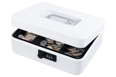 Large Cash Box With Combination Lock Safe Metal Money Box With Money Tray For Security Lock Box 9.84"X 7.87"X 3.54" Colour - White