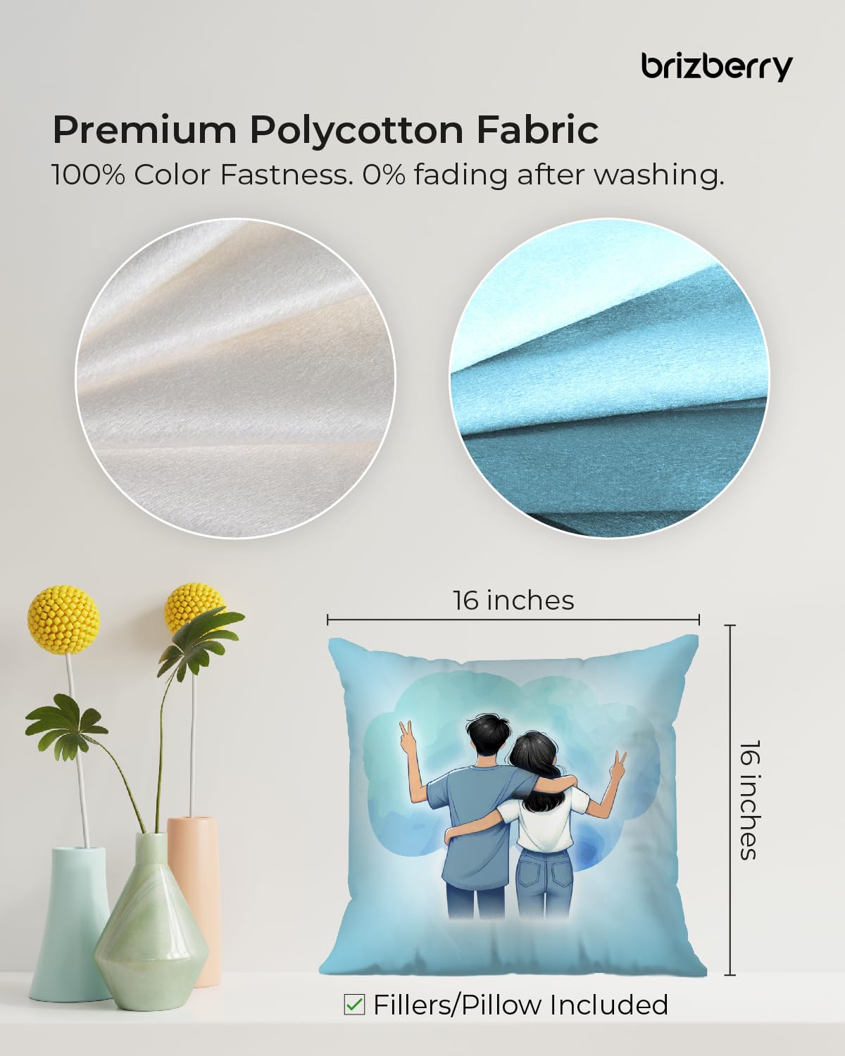 Premium Pillow Cushion For Best Brother, Sky-Blue & White - 16 Inch | Unique Thoughtful Cute Birthday Pillow Gift For Brother | Raksha Bandhan, Bhaidooj | With Filler Cushion - Design 25