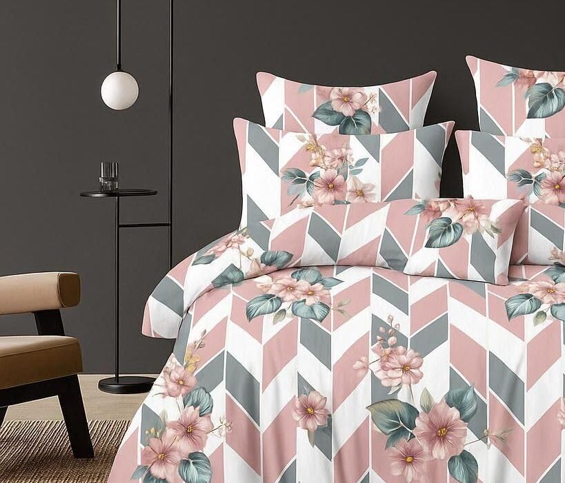 Queen Size Printed Double Bedsheet With 2 Pillow Covers For Home | 90 X 100 Inches, Pink & Grey - Beautiful Bedsheet Set | Perfect For Gifting Wedding, Anniversary