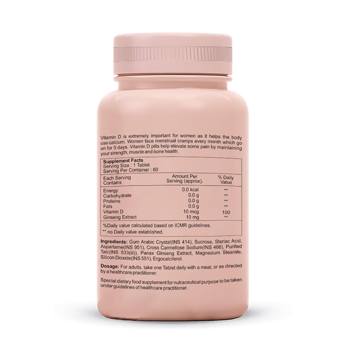 She Need Vitamin D Supplement (10 Mcg) For Women , Helps In Alleviating Menstrual Cramps, Bone & Muscle & Support Immune System | 60 Tablets , 100gm 0.2lbs