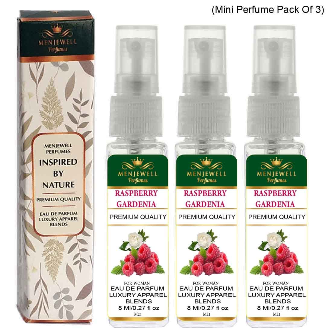 Menjewell Raspberry Gardenia Eau De Parfum For Woman 8ml 0.27 Fl.oz. Each Pack Of 3 | Luxury Apparel Parfum | Long Lasting