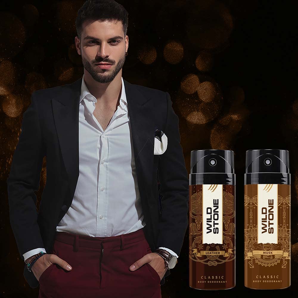 Wild Stone Classic Leather & Musk Body Men Deodorants 450ml 15.2 Fl.oz. | Best Gift For Bestfriend | Pack Of 2