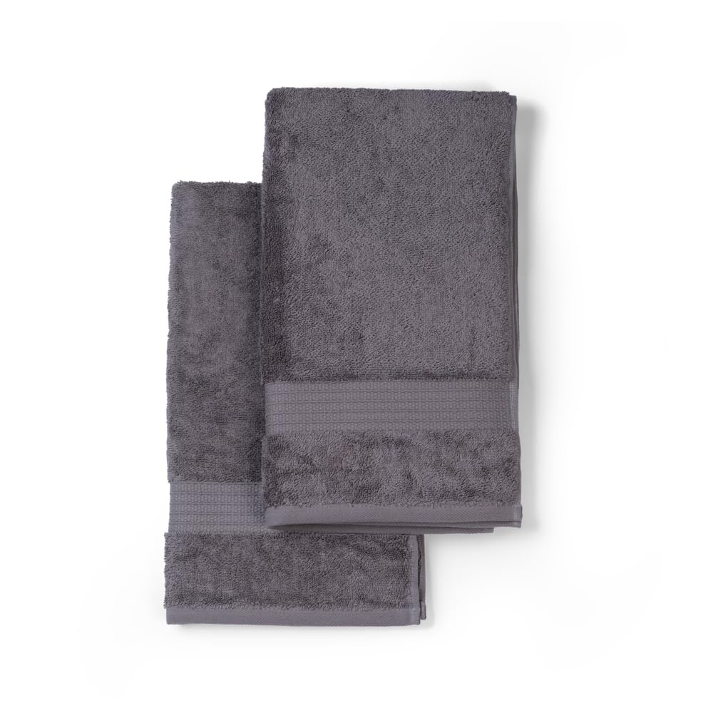Feather & Spun Organic Cotton Lavender Fragrance Hand Towel 500 Gsm | Anti Microbial Fade Resistant Double Needle Stitch Hand Towel (Charcoal Stone) - Pack Of 2