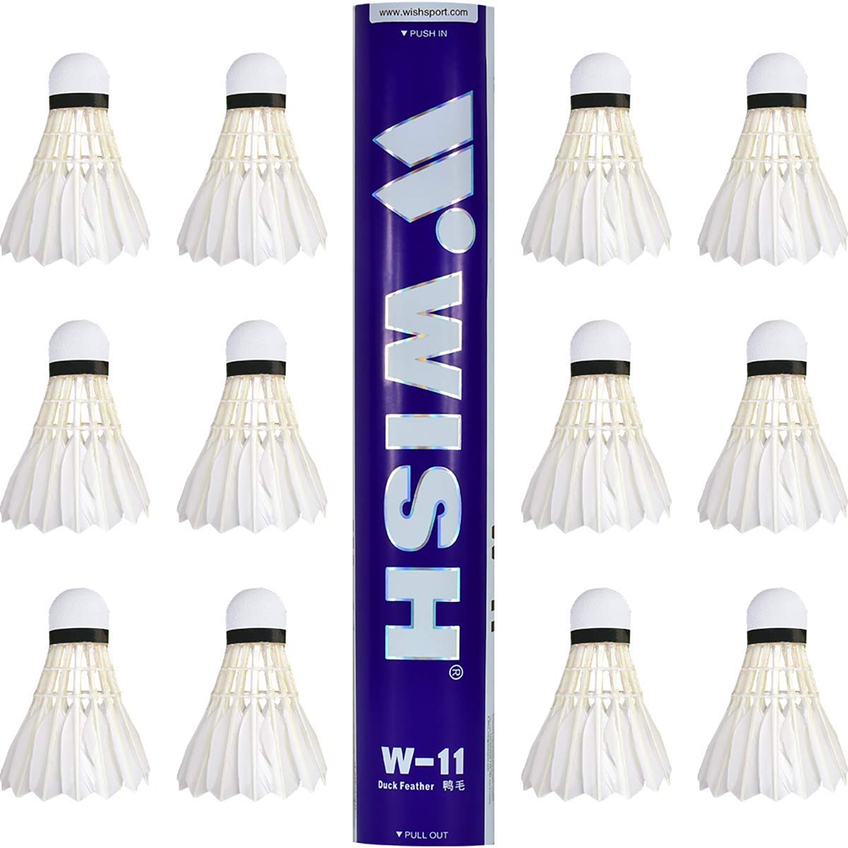 Wish W - 11 Duck Feather Badminton Shuttlecocks | White Pack Of 12 , Made For Tournaments & Trainings