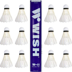 Wish W - 11 Duck Feather Badminton Shuttlecocks | White Pack Of 12 , Made For Tournaments & Trainings