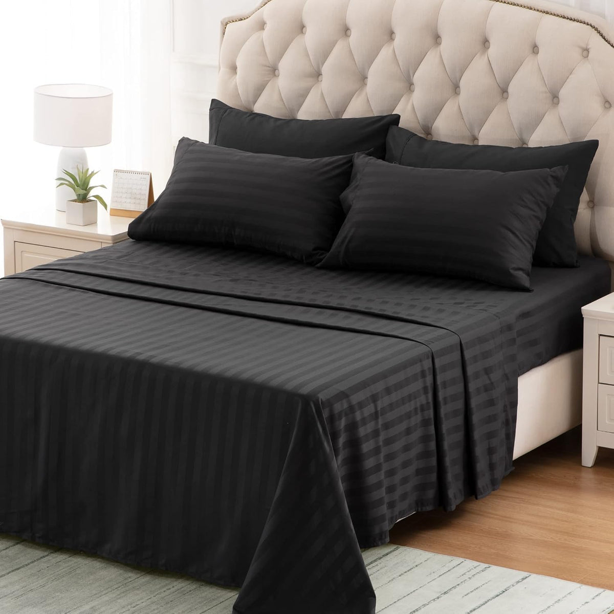 Single Size Fitted Bedsheet With 2 Pillow Covers - 36 X 78 Inches, Black | All-Round Elastic | Comfortable, Wrinkle Resistant, Fade Resistant & Environmentally Friendly