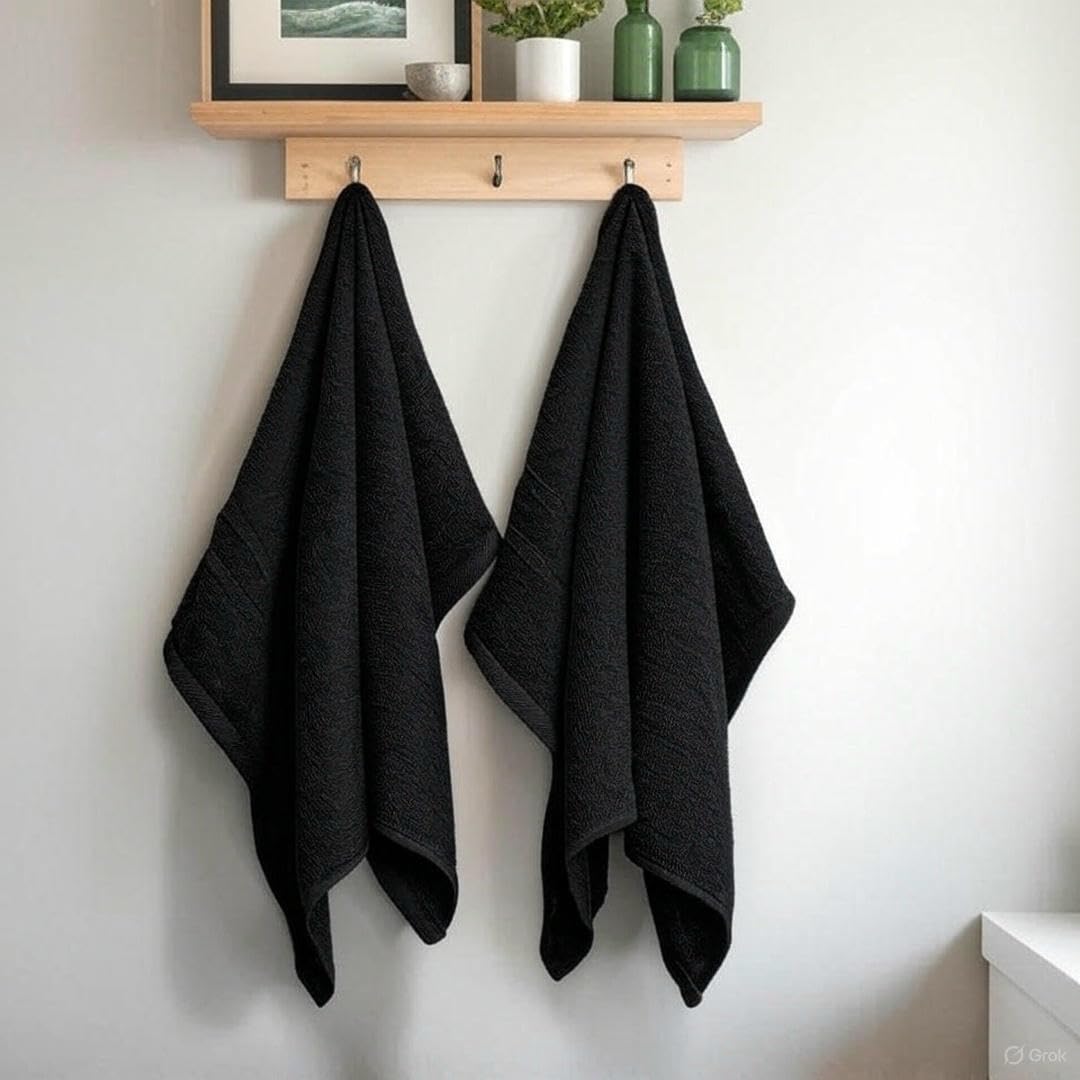 Troveo Super Soft Cotton Hand Towels 400 Gsm | Super Absorbent Multipurpose Hand Towel For Home Gym Workout Traveling Running & Kitchen (Black) - Pack Of 2