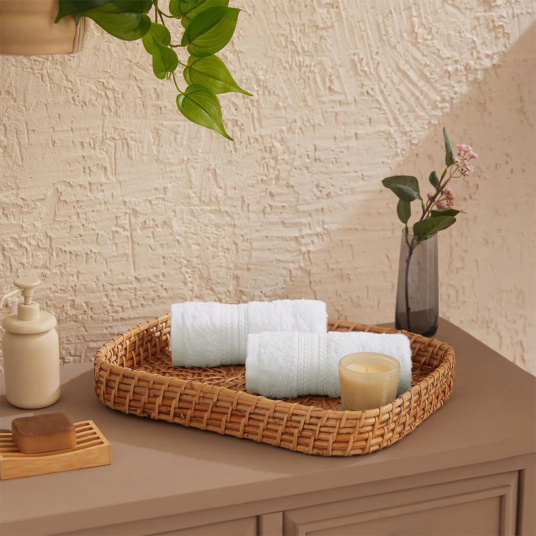 Livspace Paleto Collection Hand Towel 400 Gsm | 100% Cotton, Solid Dyed, Hand Towel Super Soft Absorbent (Optical White) Set Of 2