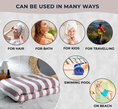 Fezora Microfiber Bath Towels Strip 290 Gsm | Extra Soft Plush & Quick Dry High Absorbency Large Size Towels For Bathing (Wine & White)