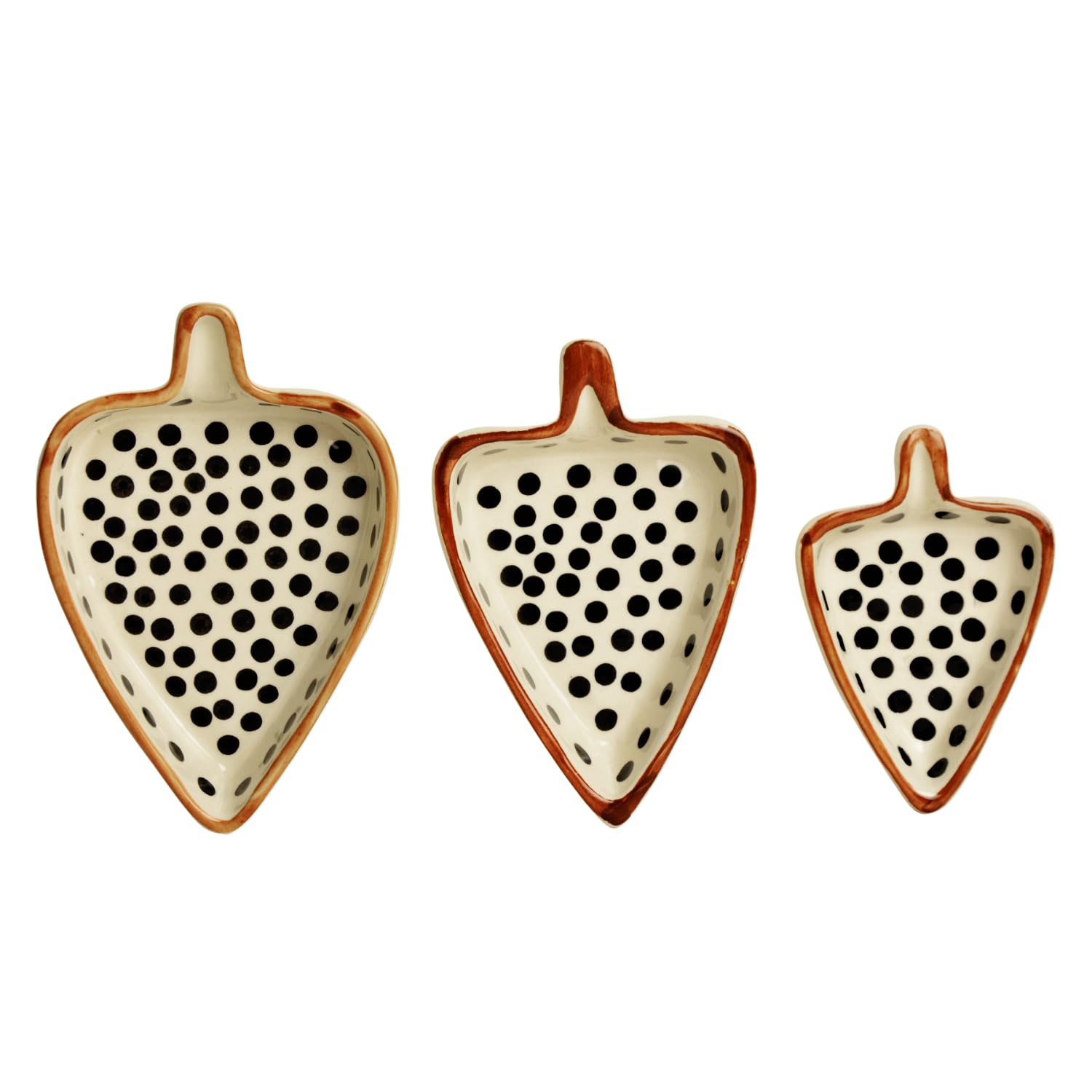 Leaf Shaped Hand Painted Ceramic Glossy Tray - Set Of 3, White, Black Dots | For Serving Cookies, Dry Fruits, Sweets & Snacks, Length – 16 Cm, 15 Cm & 12 Cm | Small Platter Set