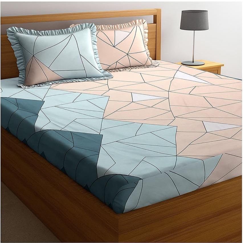 Premium Heavy King Size Bedsheet With 2 Frill Pillow Covers | 72 X 78 Inches, Pink & Sage Green | Double Bed, All-Around Elastic Fitted | Luxurious Comfort & Durability