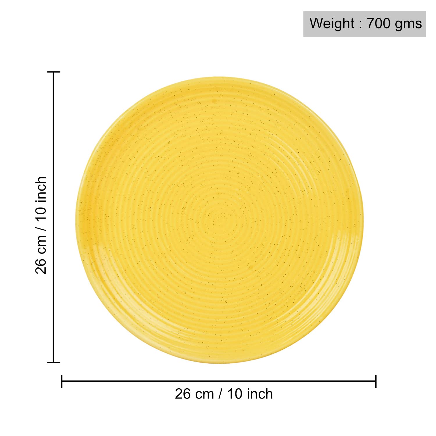 Premium Ribbed Ceramic Dinner Serving Plates Set Of 2 - Yellow, Diameter: 10 Inches | Full Plates - Golden Glow Collection