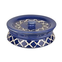 Hand Painted Ceramic Handi With Lid Set Of 3 - Blue & White | Dinner Serving Bowls - Biryani Handis, Serving Pots - 1200ml, 800ml, 600ml