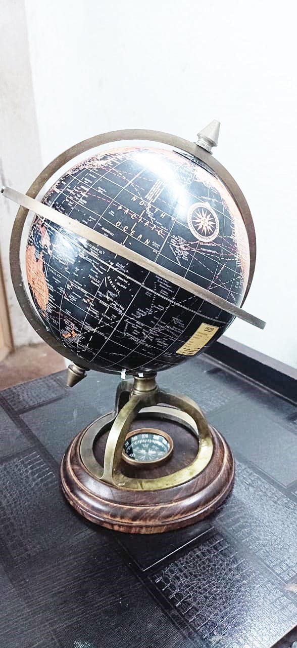 12 Inch Antique Brass World Globe & Map With Compass, Home & Office, Nautical Desktop Decoration & Gifting, Educational Globe For Kids Learning, Pack Of 1
