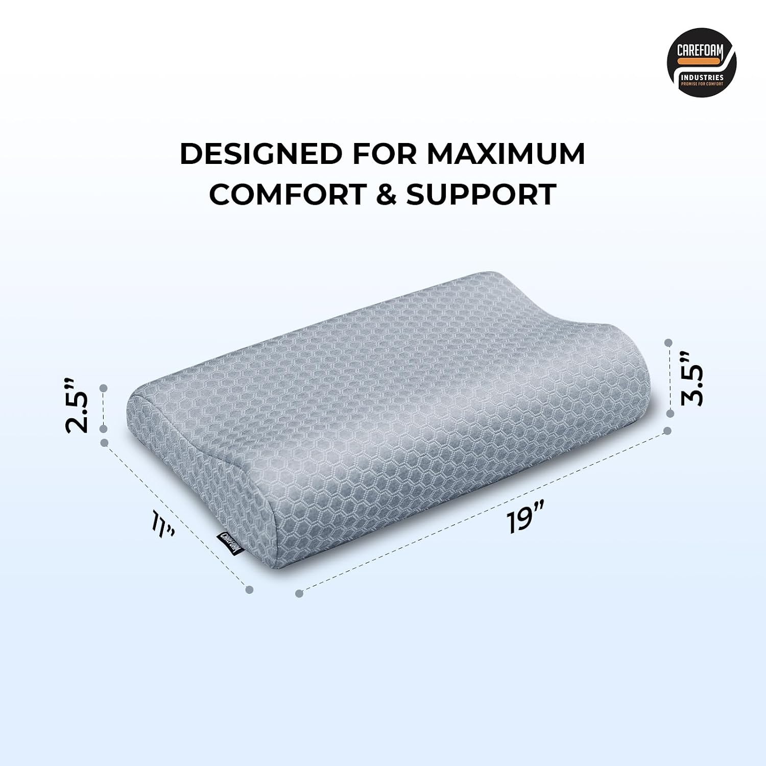 Memory Foam Cervical Pillow, Neck Pain Relief Sleep, Queen- 19 X 11 X 3.5 Inch | Grey Jacquard Cover, Improves Posture Spinal Alignment, Pain Relief | Healthy Sleep Conditions - Pack Of 1