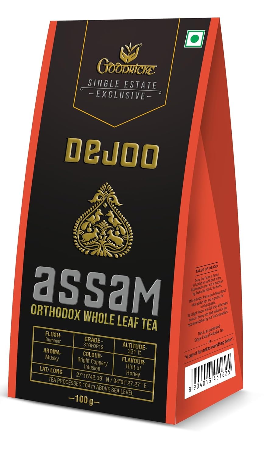 Goodricke Dejoo Single Estate Assam Orthodox Whole Leaf Tea - Pack Of 5 X 100gm, 3.5 Ounce Each | Richer Taste & Flavor - Low Caffeine Chai Patti