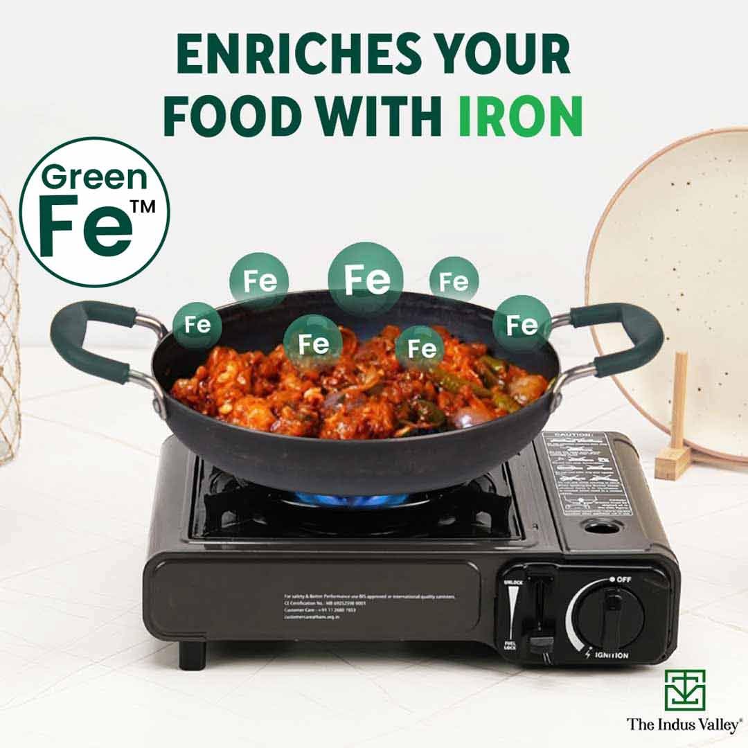 Pre-Seasoned Black Iron Jalebi Pan With Silicon Handle - Medium, 25.4cm, 10.6 Inch, 1.4 Ltr, 1 Kg | Induction Friendly, Pre-Seasoned Fry Pan, 100% Pure & Toxin-Free, No Chemical Coating