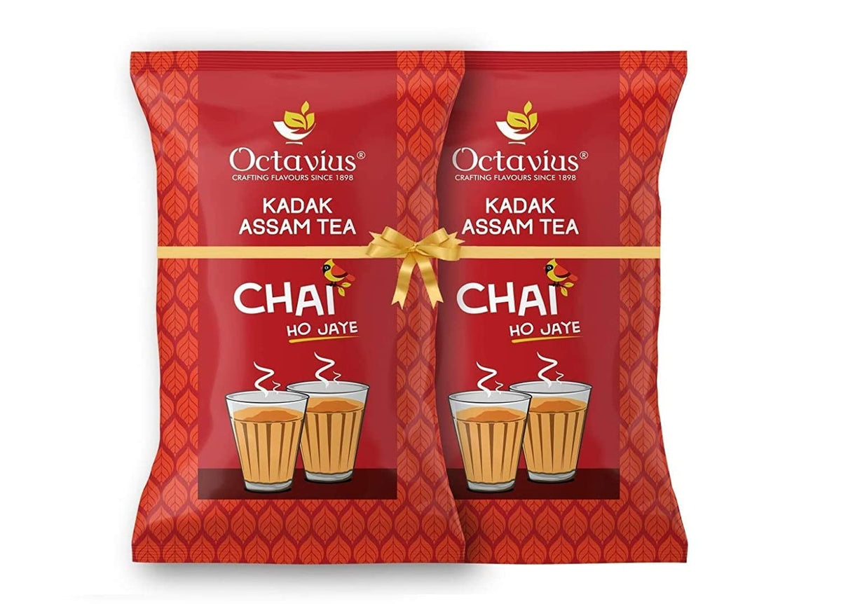 Octavius Kadak Assam Tea - Pack Of 2 X 1 Kg, 35.2 Ounce Each | Garden Fresh Extra Strong Assam Tea - Kadak Chai Patti | Medium Caffeine Strong Chai Patti