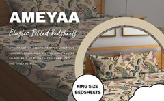 Feel Glace Cotton Bedsheets All Around Elastic Fitted Floral Bedsheets Queen Size - 60 X 78 Inches, Beige | Super Soft Fitted Bedsheet For Double Bed