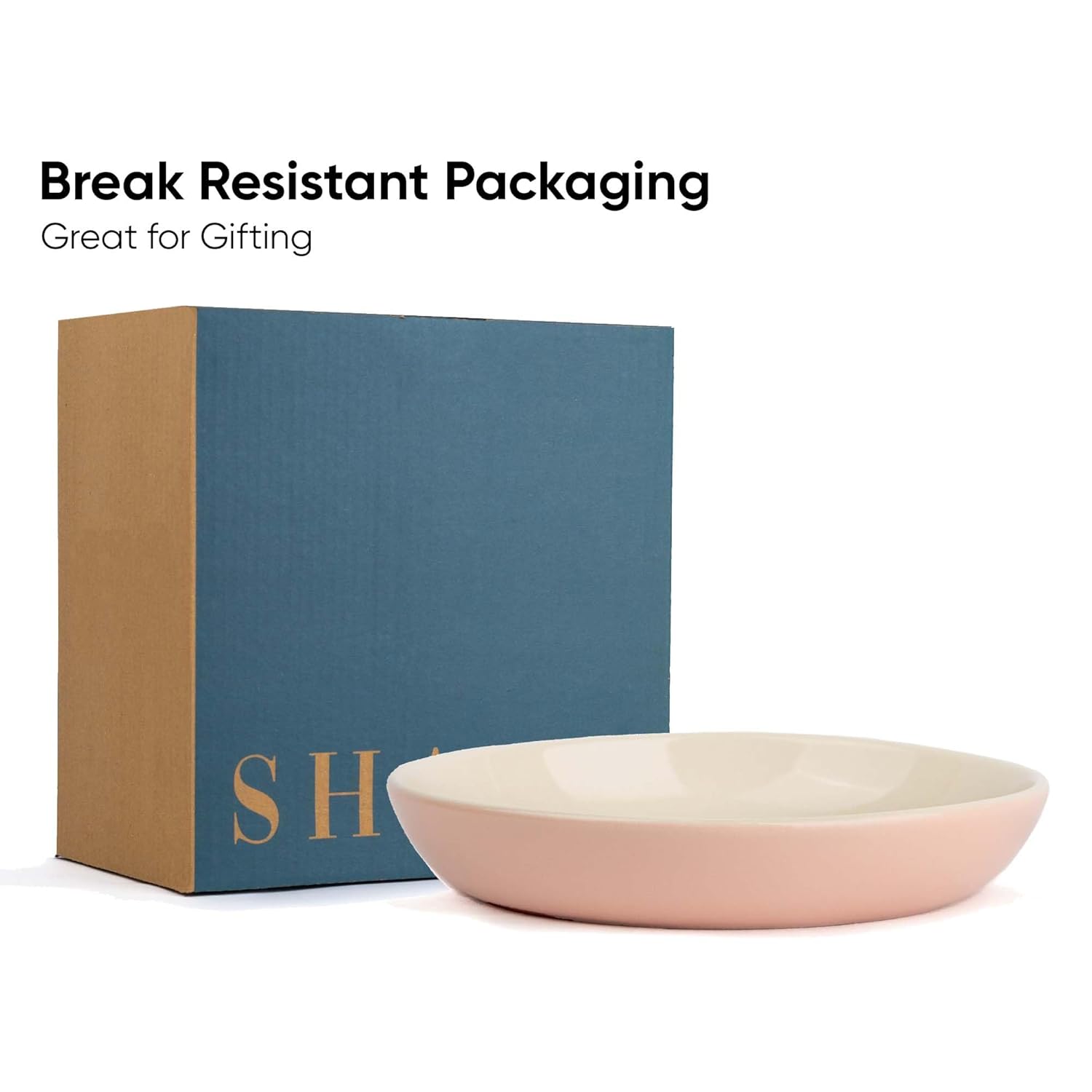 Ceramic Pasta Bowl Set Of 2 Pcs, 22cm - Pink Outside, 300ml Each | Stoneware Ceramic Serving Bowls With Glossy Finish | Pasta Plate - Deep Plate | Ceramic Bowl - Pasta Serving Plate