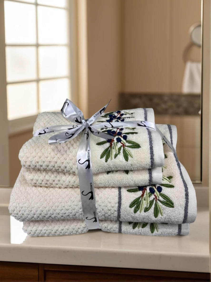 Senses By Riba All Cotton 550 Gsm Embroidered Bath Towel Set - Pack Of 4 (Style 17)