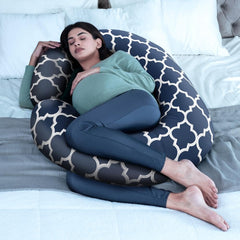Pregnancy Pillow, C Shaped Pillow, Maternity Pillow For Sleeping - Black | Kiko Printed, 100% Cotton Pillow For Pregnant Mothers | With Breathable & No Heat Fabric - Full Body Support