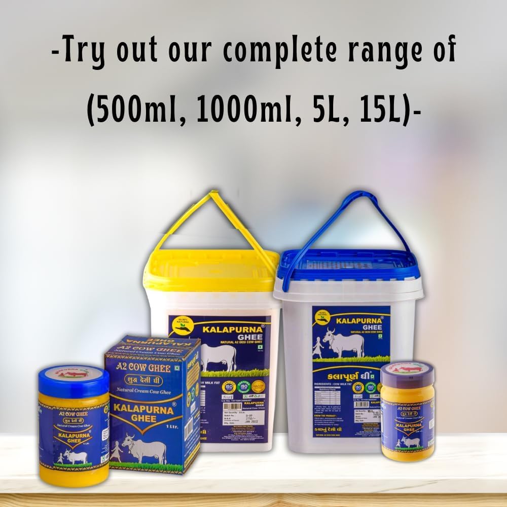 Pure A2 Desi Cow Ghee By Kalapurna Ghee | Delicious & Nutritious Healthy Desi Cow Ghee For Frying | (1 Litr) 33.8 Ounce | Jar Pack
