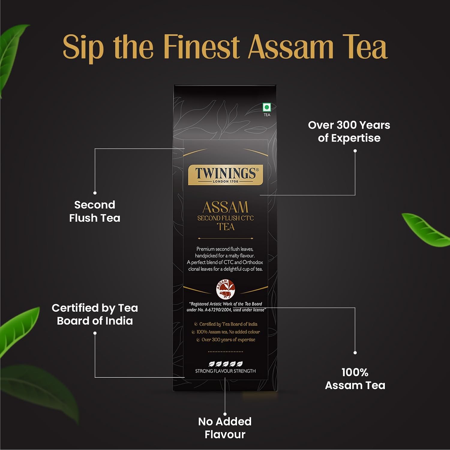 Twinings Origins Assam Second Flush CTC Tea - 250gm, 8.8 Ounce | Strong Flavor Strength - Premium Black Tea Malty, Robust Flavor | No Added Color, Caffeine Free