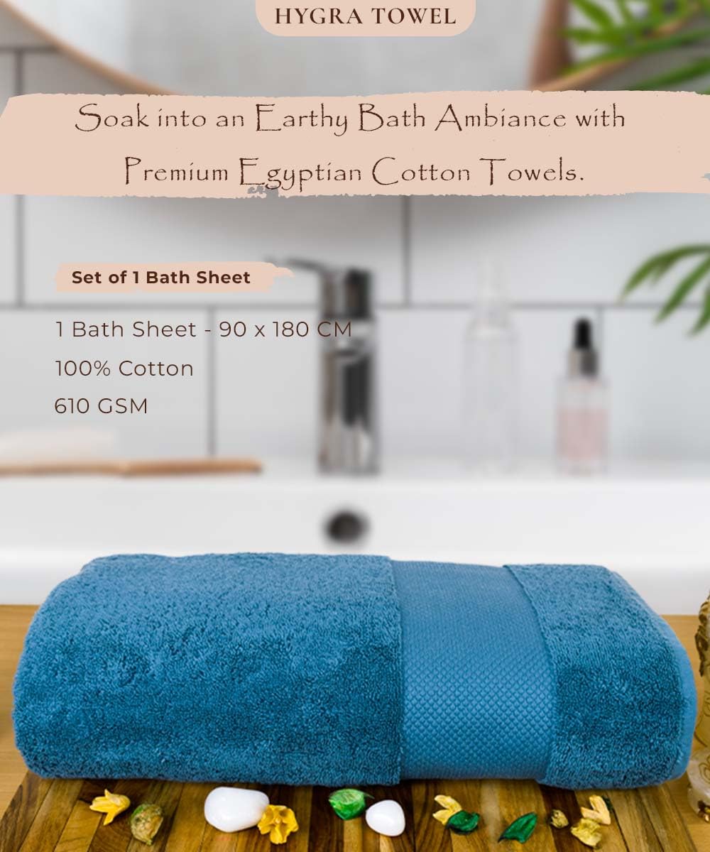 Rangoli Soft Absorbent Durable Towels Earthly Egyption Cotton Plush Oversized Bath Towel 600 Gsm (Turquoise Blue)