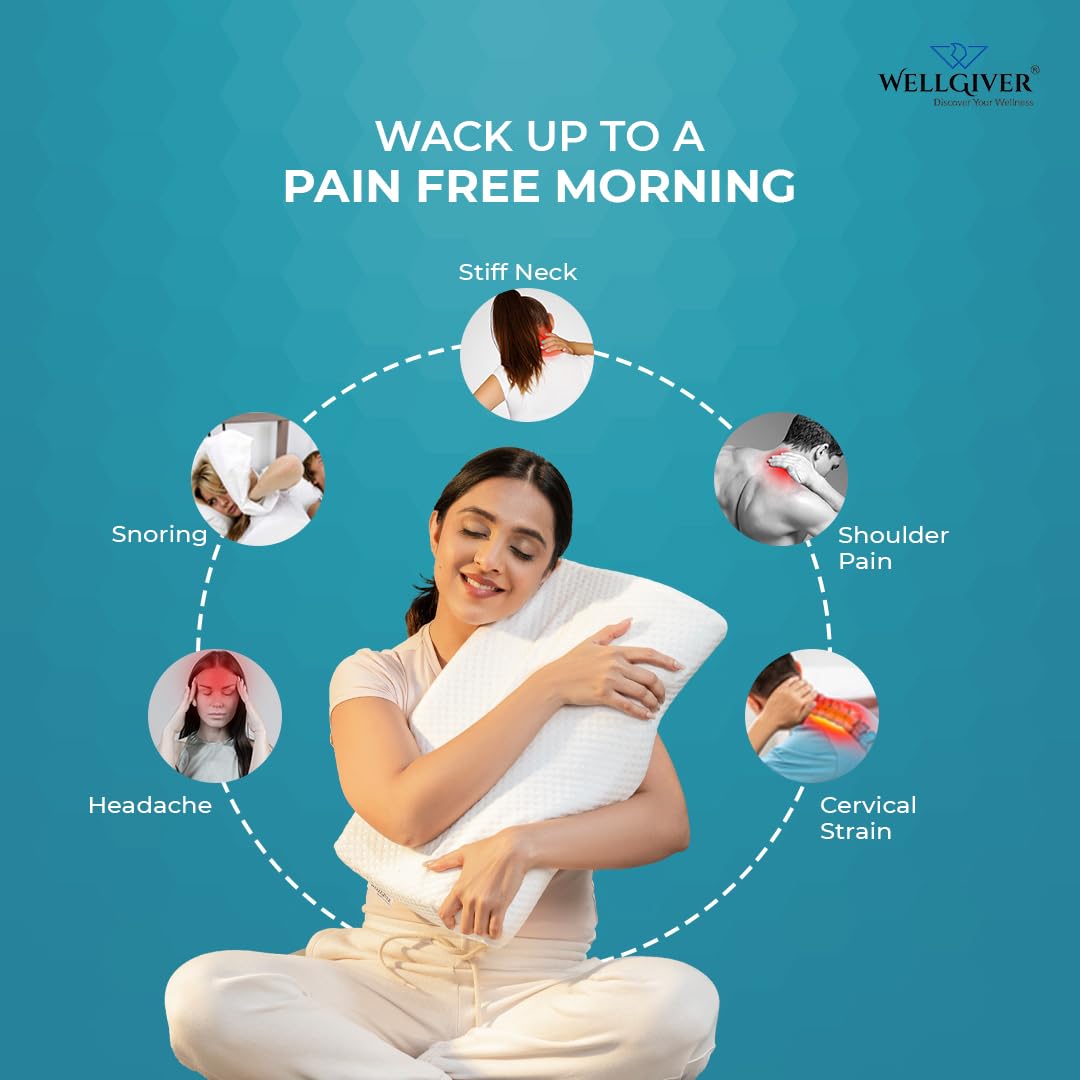 Cervical Memory Foam Pillow For Neck Pain, Standard Size - 19 X 11 X 4 Inch | Orthopedic Pillow Spondylitis Neck & Shoulder, Head Pain | Washable Jacquard White Cover - Pack Of 1