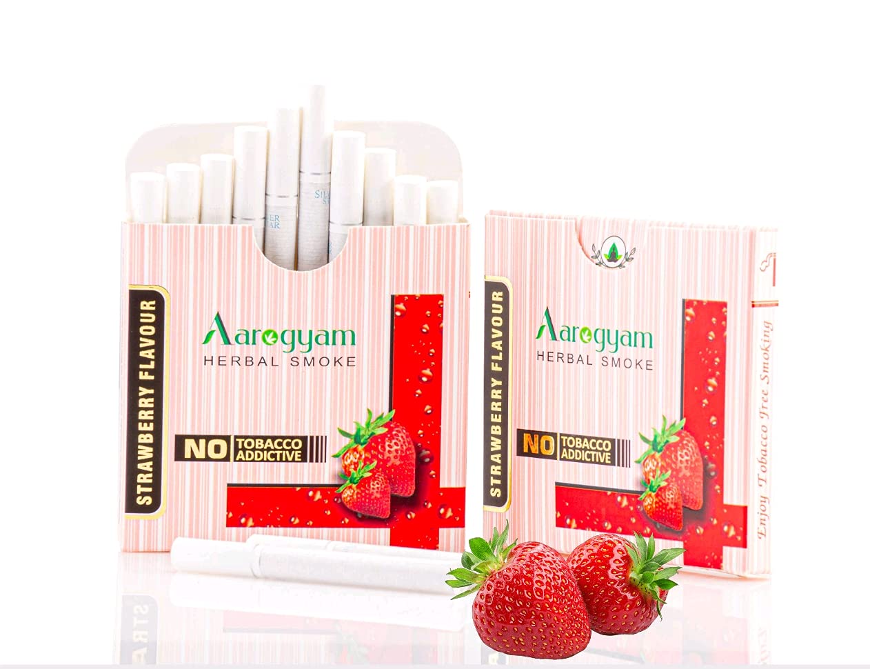 Aarogyam Herbals 100% Tobacco & Nicotine Free Cigarette For Relieve Stress & Mood Enhance Product For Smokers - 10 Sticks In Each Packet Strawberry Flavour Pack Of 10
