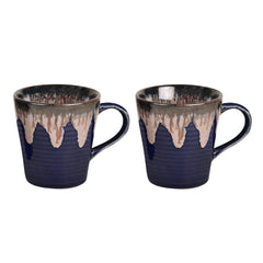 Studio Pottery Flow Design Ceramic Coffee Mugs Set Of 2 - 300ml Each, Blue | Milk Mugs - Chai Cups - Tea Cups & Mugs