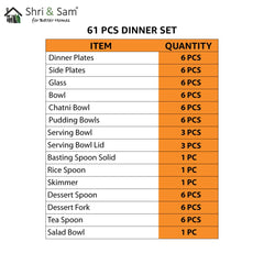 Designer Stainless Steel Delight Laser Bloom Dinner Set Of 61 Pieces, Silver | Dishwasher Safe & Easy To Clean