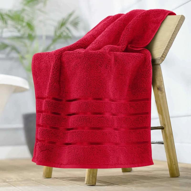 Bezzilish Home Extra Large Egyptian Cotton Bath Towel 600 Gsm | Soft Fabrics For Men & Women (Red)